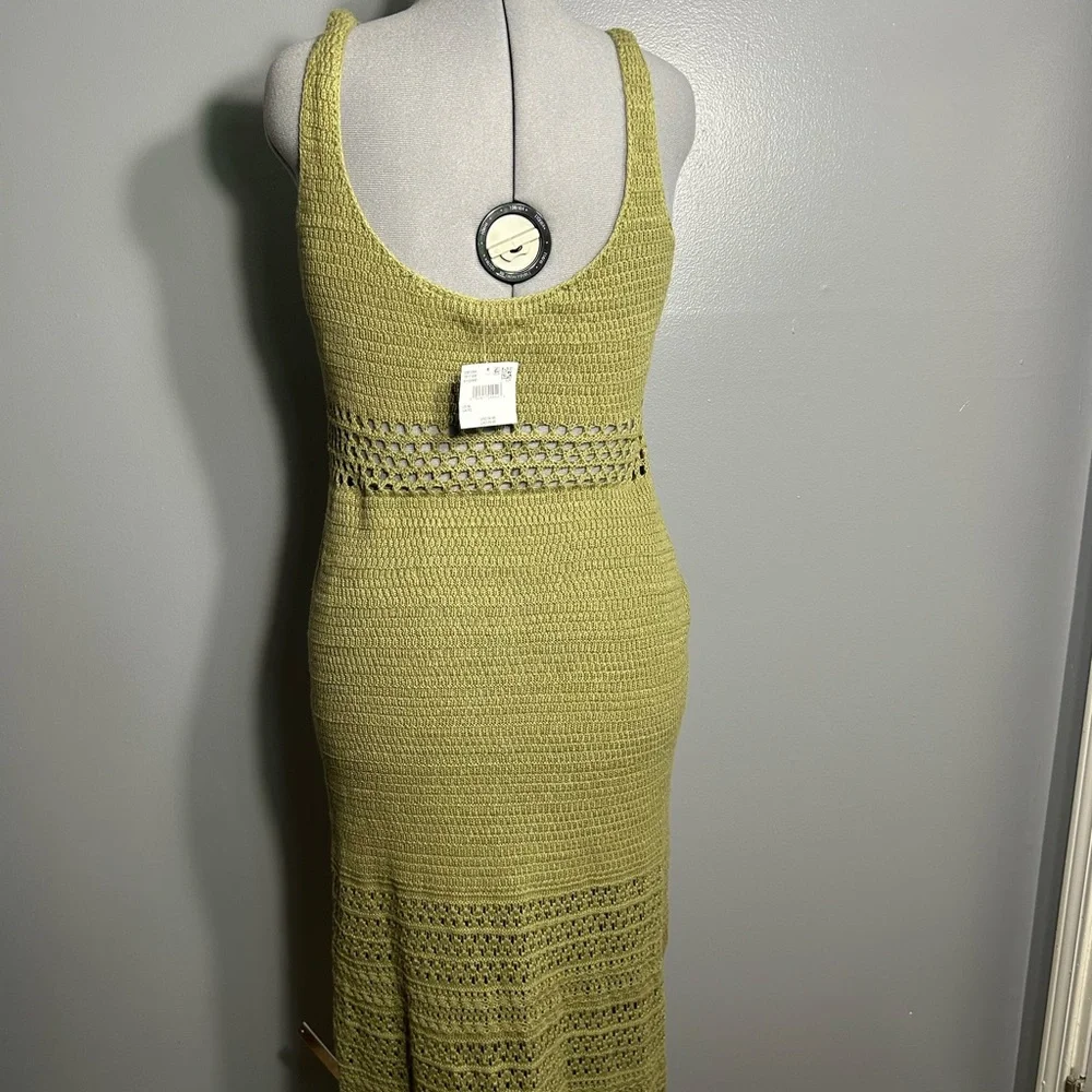 American Eagle Outfitters olive green Knit crochet Maxi Dress - Picture 4 of 5